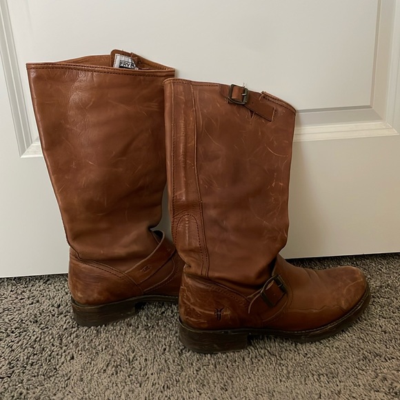 Frye Tall Brown Leather Buckle Boots - Picture 4 of 4